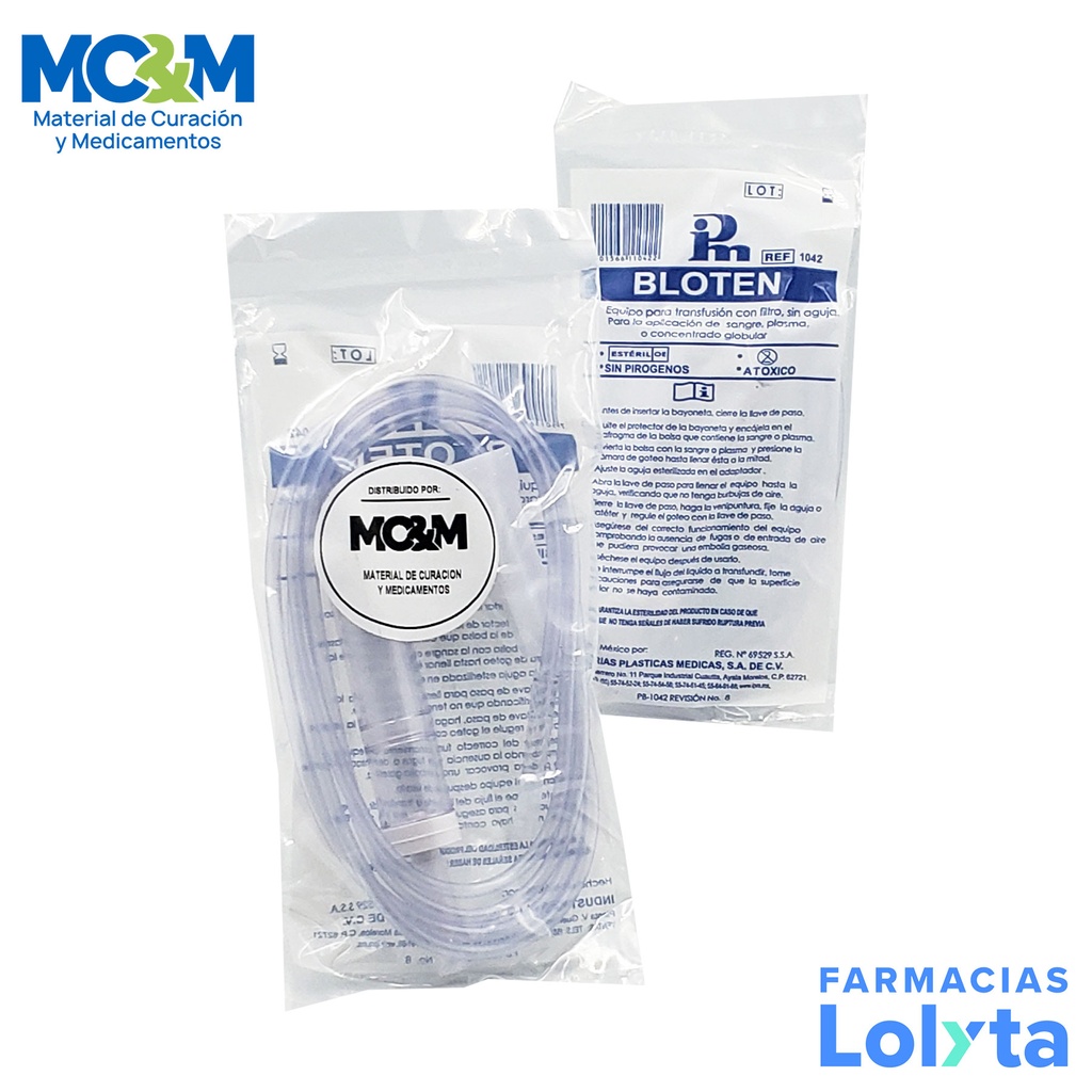EQUIPO PARA TRANSFUSION CON FILTRO SIN AGUJA REF 1042 BLOTEN IPM