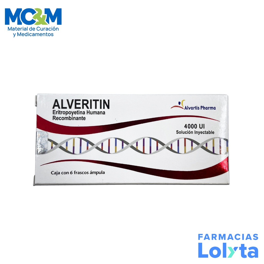 ERITROPOYETINA HUMANA RECOMBINANTE SOL INY 4000 UI/ML C/6 AMP ALVERITIN LAB ALVARTIS PHARMA (RF)