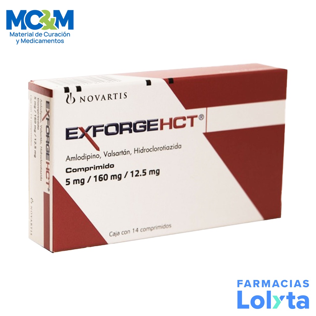 EXFORGE HCT 5/160/12.5 MG C/14 COMPRIMIDOS AMLODIPINO VALSARTAN HIDROCLOROTIAZIDA LAB NOVARTIS