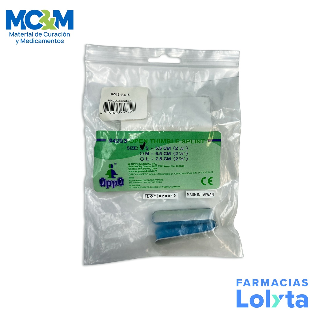 FERULA PARA DEDO ABIERTA TIPO SOMBRILLA CHICA OPPO