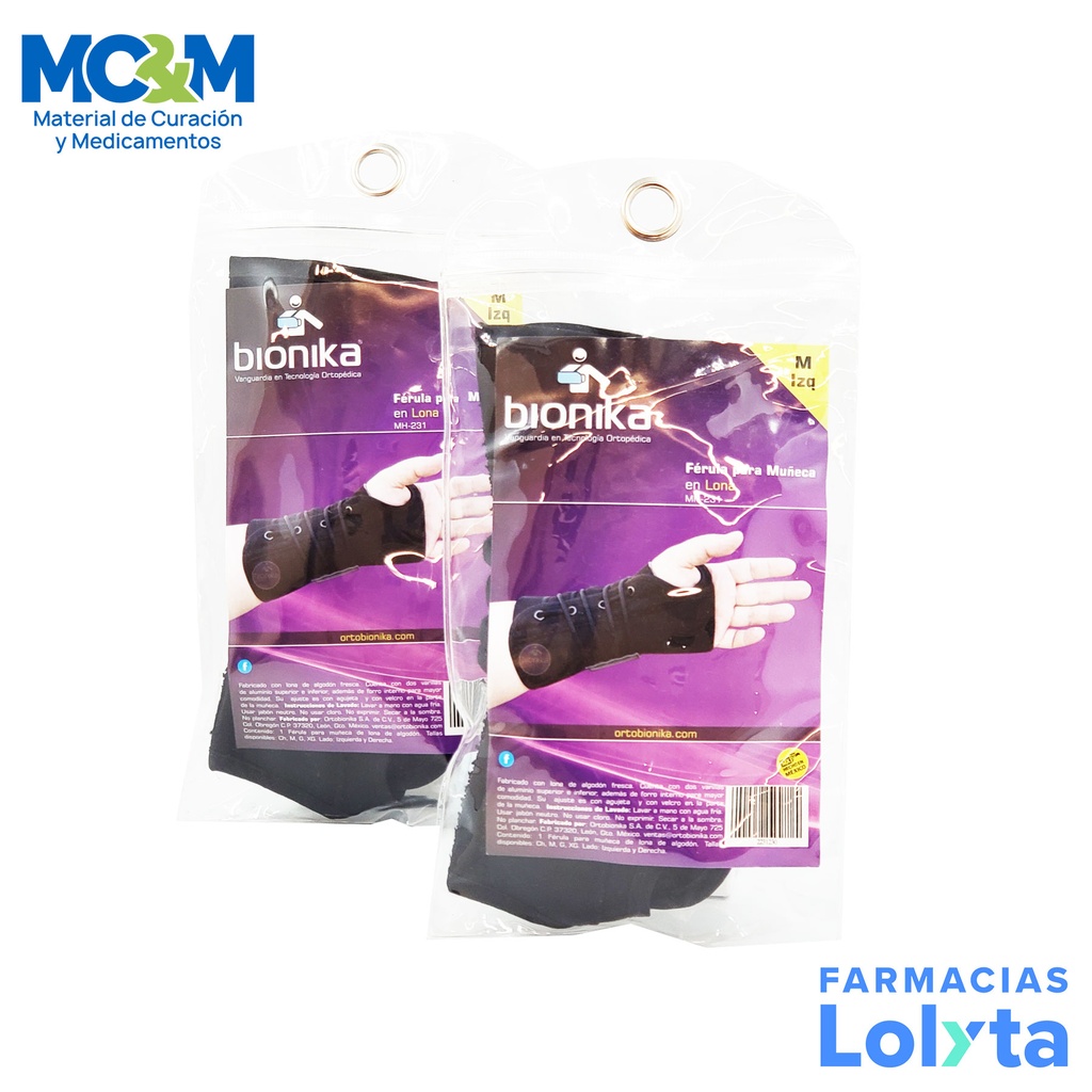 FERULA PARA MUÑECA CON VARILLA EN LONA ALGODON MEDIANA IZQUIERDA MH-231 BIONIKA