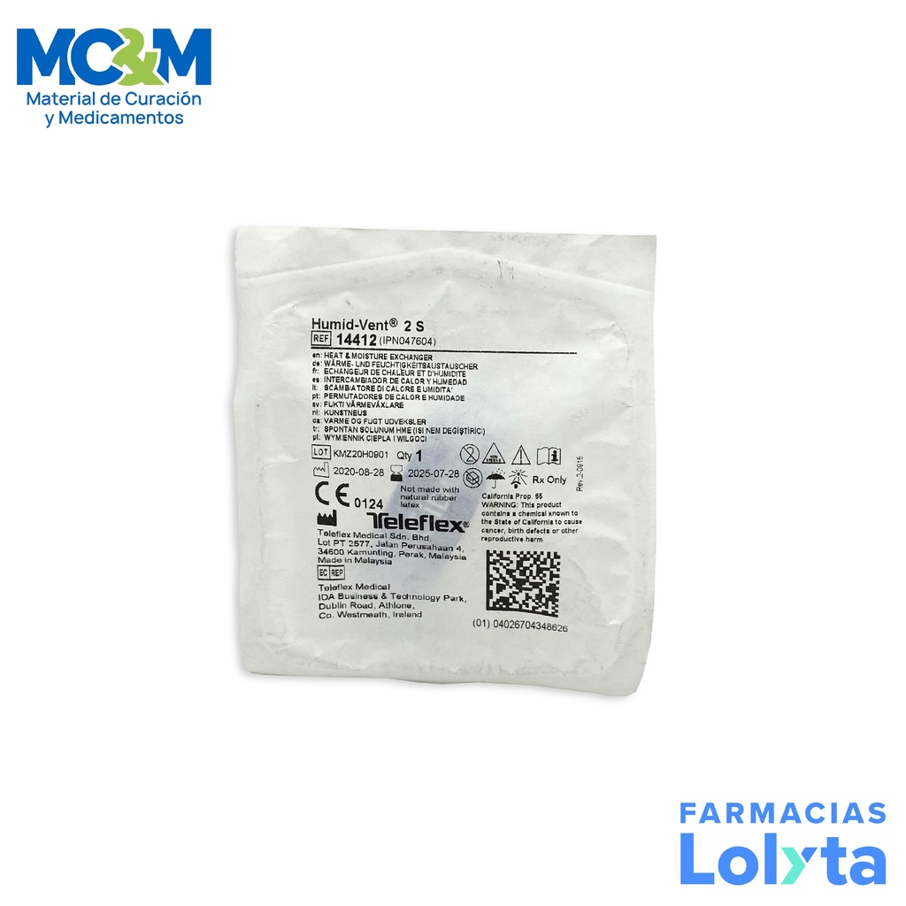 FILTRO HUMIDIFICADOR INTERCAMBIADOR DE CALOR Y HUMEDAD ADULTO HUMID-VENT 2S REF 14412 HUDSON (NARIZ ARTIFICIAL)