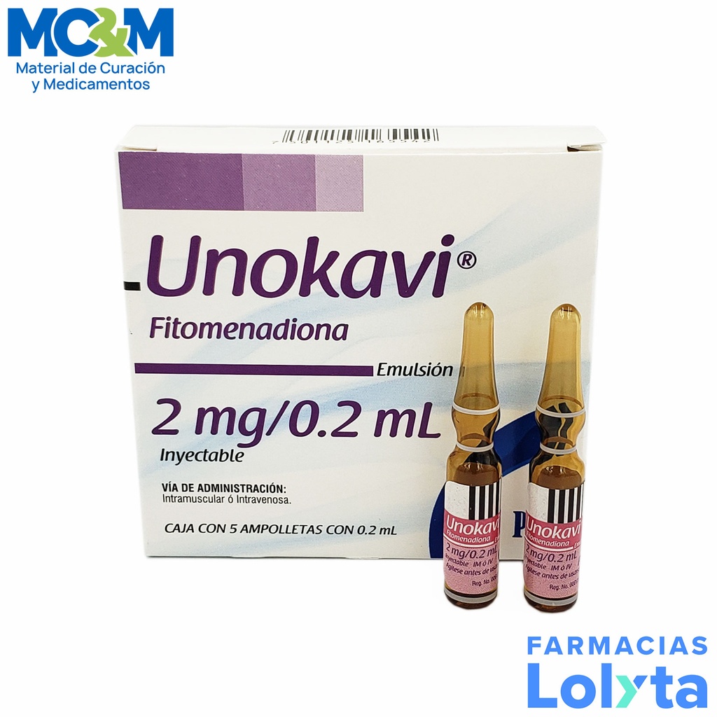 FITOMENADIONA SOL INY 2 MG/0.2 ML C/5 AMP UNOKAVI LAB PISA (VITAMINA K)