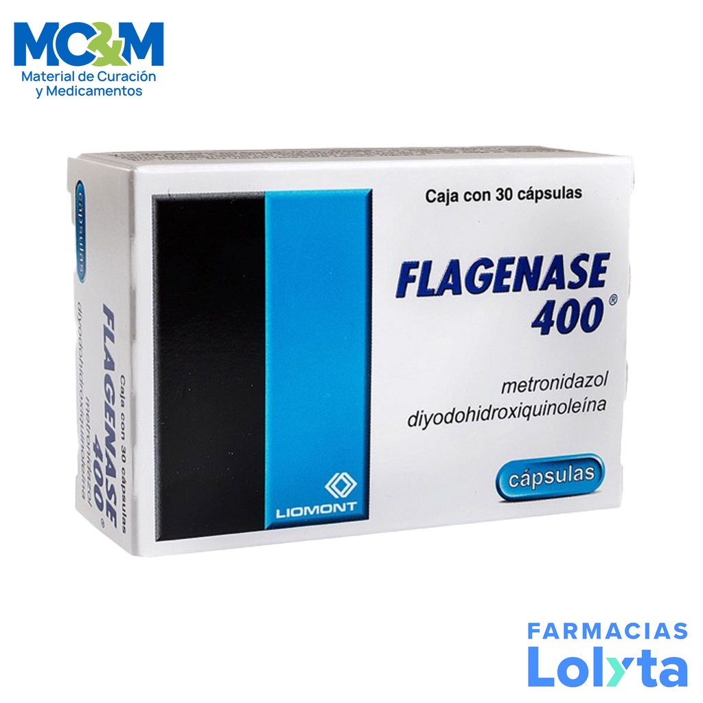 FLAGENASE 400 400/200 MG C/30 CAP METRONIDAZOL DIYODOHIDROXIQUINOLEINA LAB LIOMONT