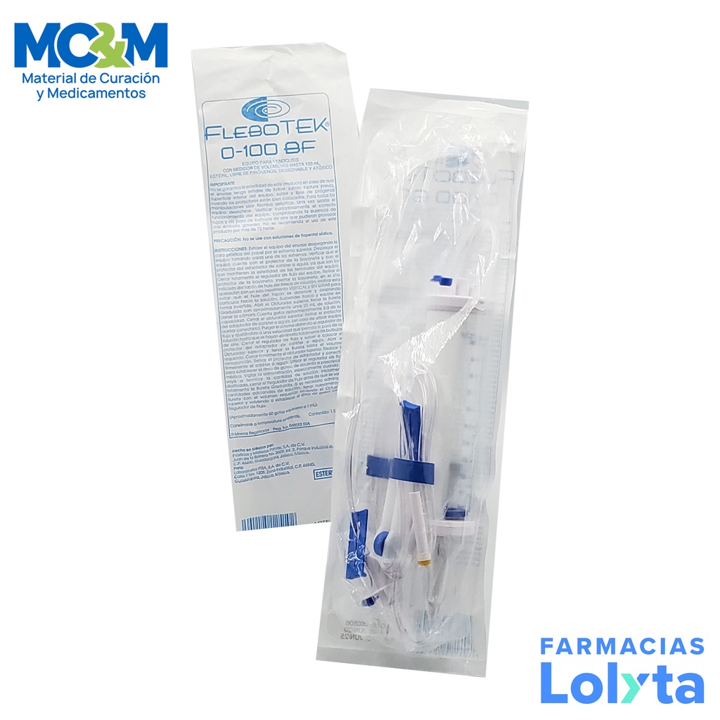 FLEBOTEK 0-100 BF EQUIPO PARA VENOCLISIS CON MEDIDOR DE VOLUMENES 100 ML (BURETA) LAB PISA