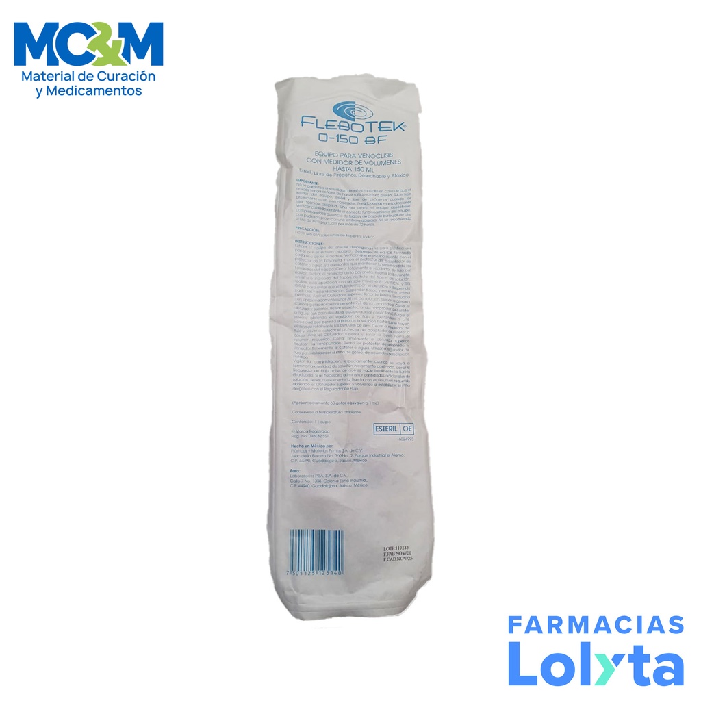 FLEBOTEK 0-150 BF EQUIPO PARA VENOCLISIS CON MEDIDOR DE VOLUMENES 150 ML (BURETA) LAB PISA