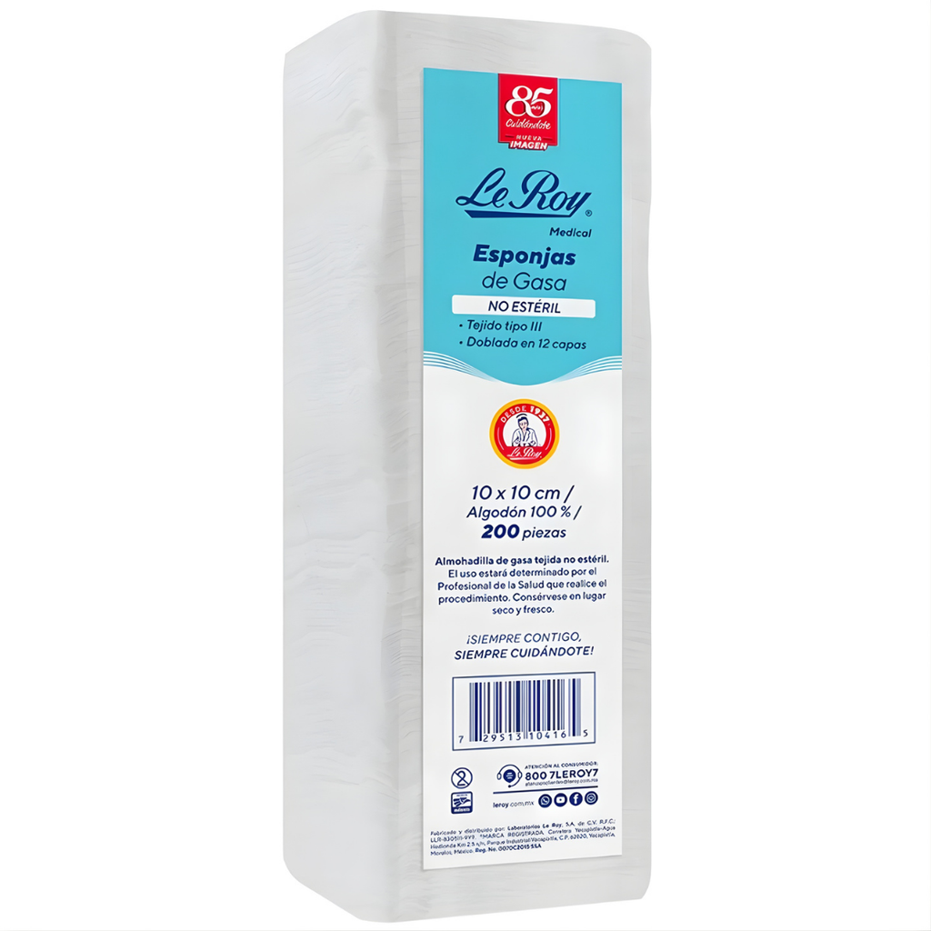 GASA SIN MEDIO 10X10 CM C/200 PZA NO ESTERIL LEROY