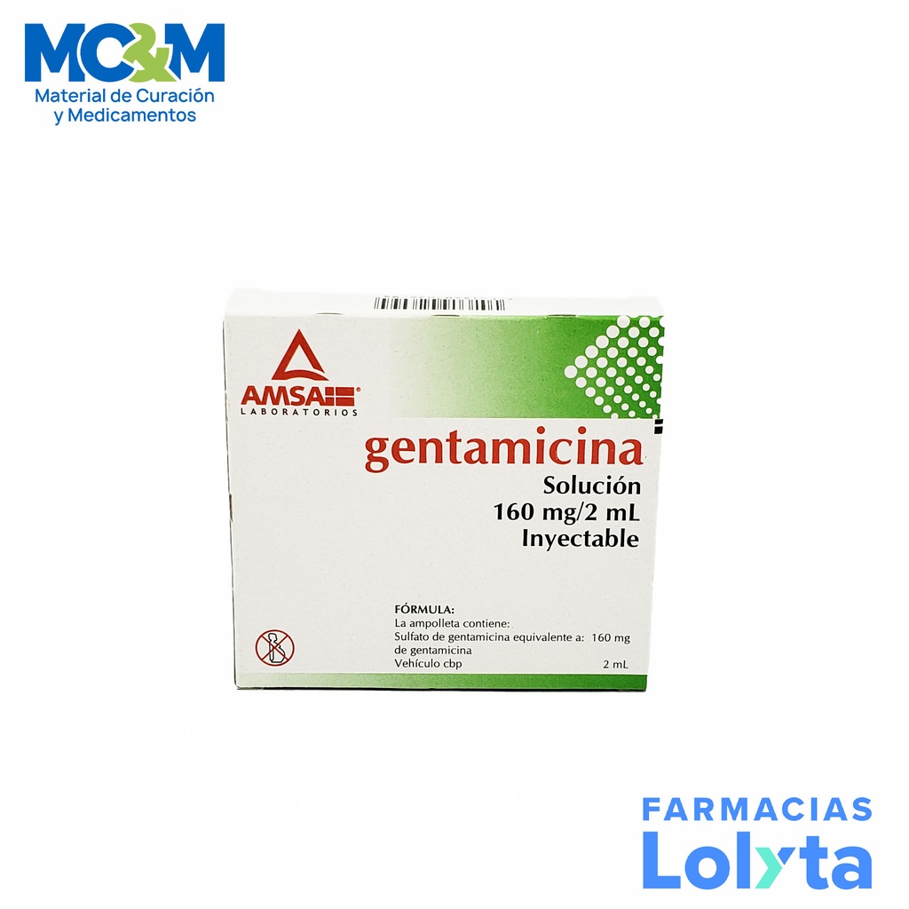 GENTAMICINA SOL INY 160 MG/2 ML C/5 AMSA