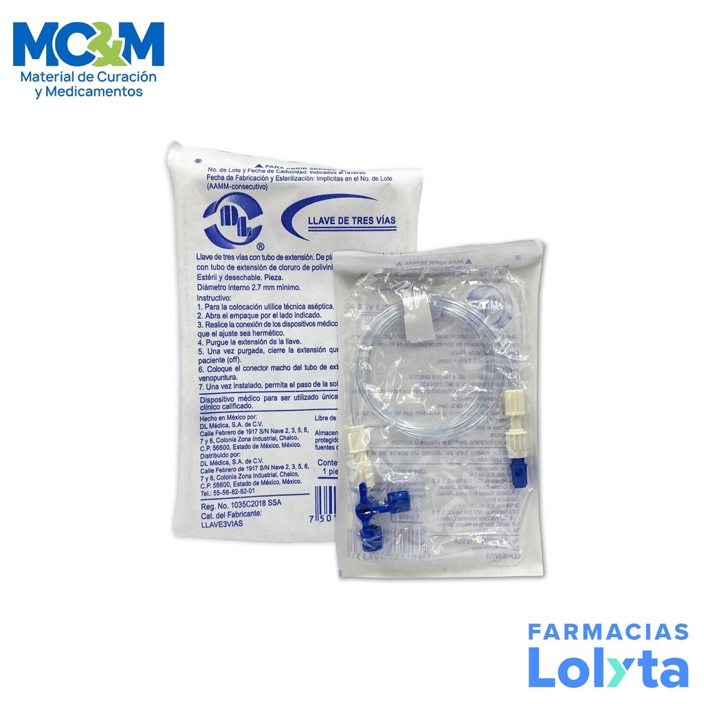 LLAVE DE 3 VIAS CON TUBO DE EXTENSION 80 CM DENTILAB (GIRATEK)
