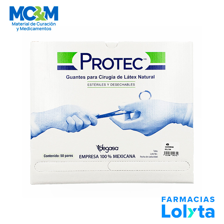 GUANTE CIRUJANO 6 LATEX NATURAL C/50 PARES ESTERIL PROTEC DEGASA 412000