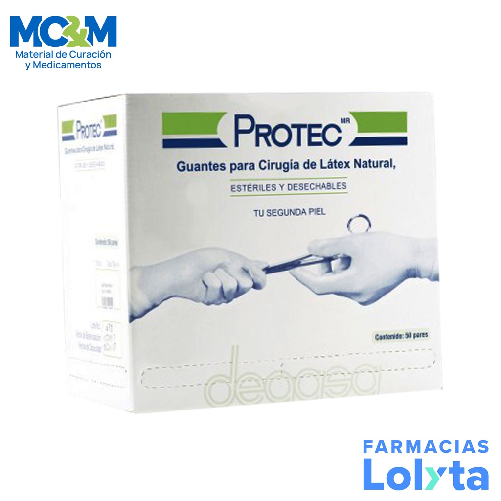 GUANTE CIRUJANO 7 1/2 LATEX NATURAL C/50 PARES ESTERIL PROTEC DEGASA 412300