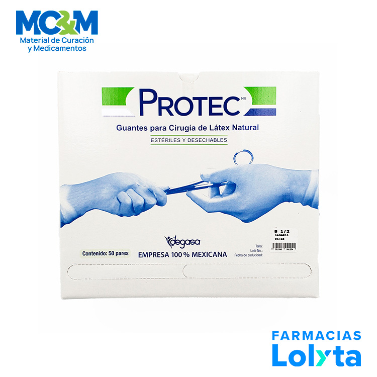 GUANTE CIRUJANO 8 1/2 LATEX NATURAL C/50 PARES ESTERIL PROTEC DEGASA 412500