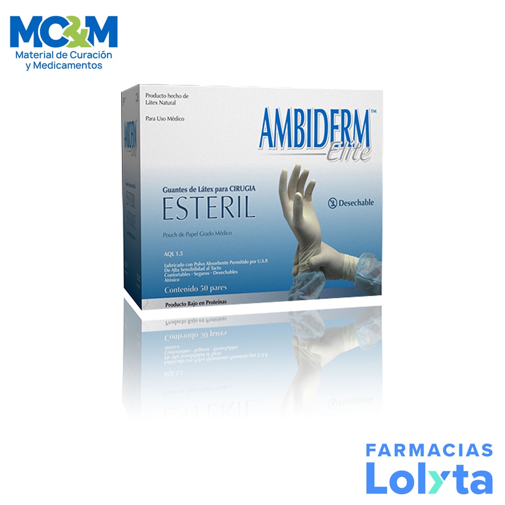 GUANTE CIRUJANO ELITE ESTERIL # 8 C/50 PARES AMBIDERM