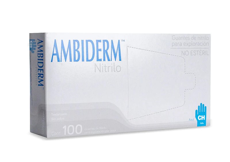 GUANTE NITRILO NO ESTERIL C/100 PZAS CHICO AZUL COBALTO AMBIDERM