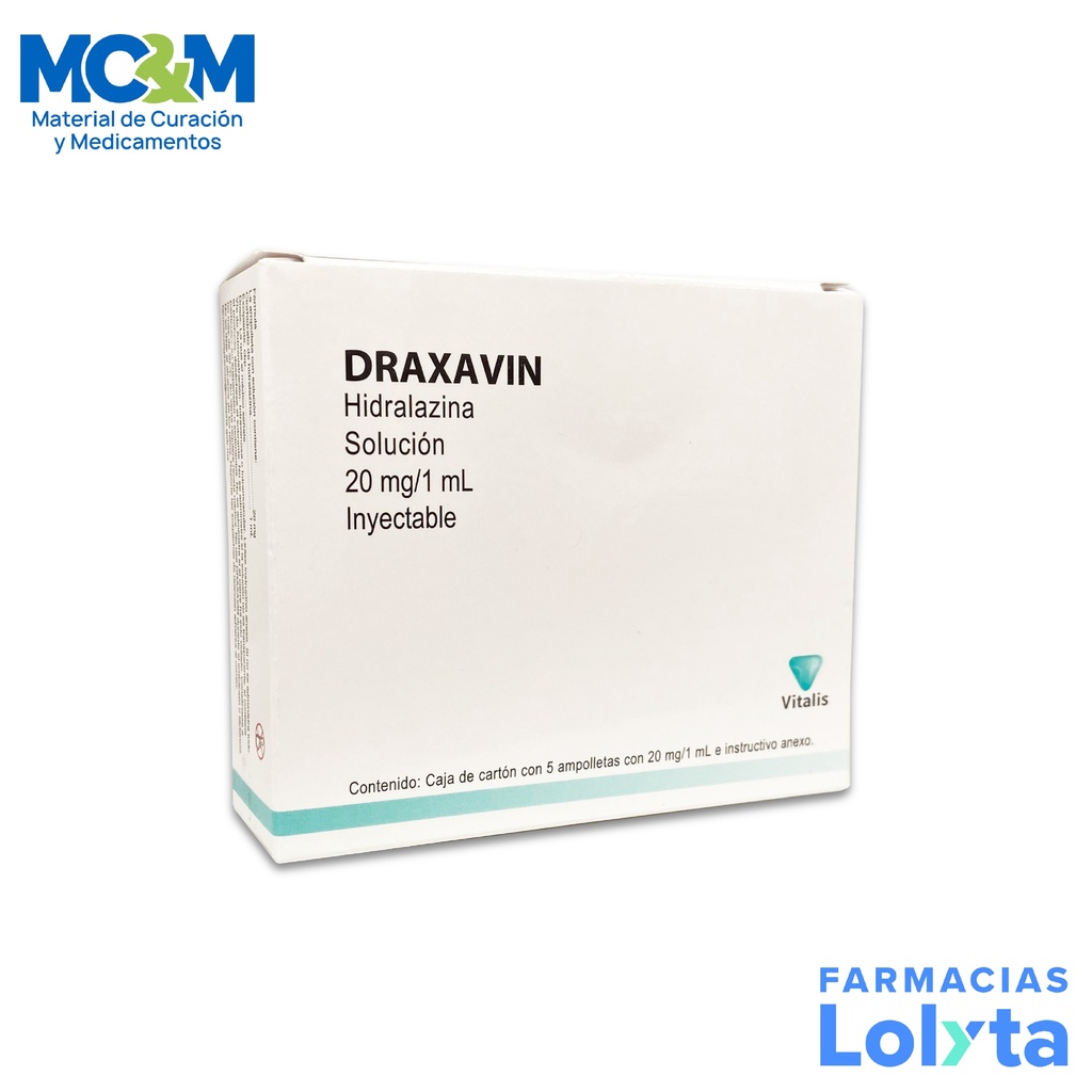 HIDRALAZINA SOL INY 20MG/ML C/5 AMP DRAXAVIN LAB VITALIS