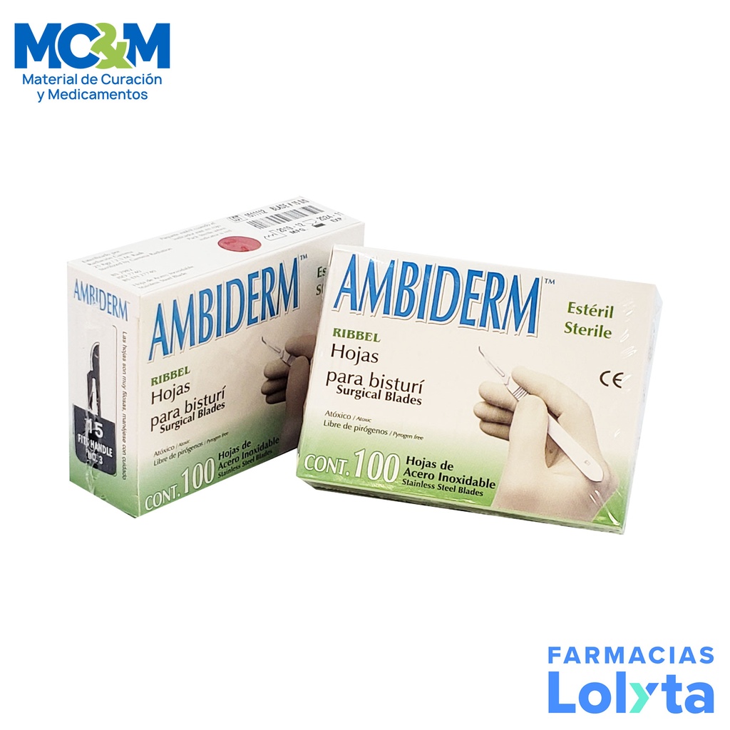 [2856] HOJA PARA BISTURI #15 ACERO INOXIDABLE C/100  AMBIDERM