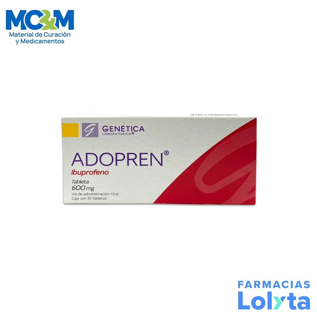 IBUPROFENO 600 MG C/10 TAB ADOPREN LAB GENETICA