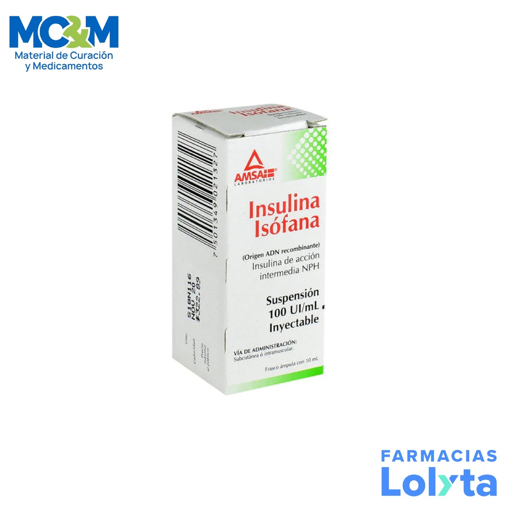 INSULINA HUMANA ACCION INTERMEDIA NPH SOL INY 100 UI/ML C/10 ML INSULINA ISOFANA LAB AMSA (RF)