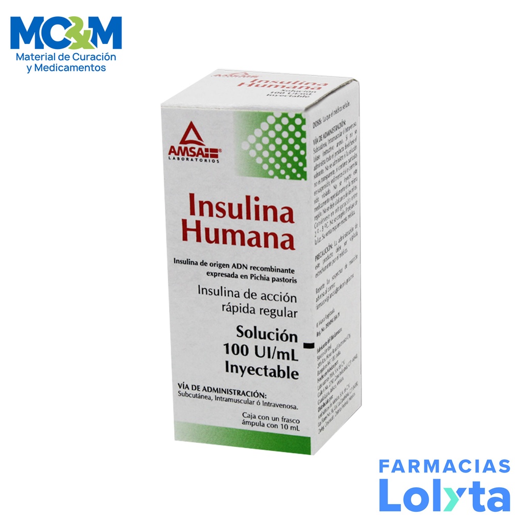INSULINA HUMANA DE ACCION RAPIDA SOL INY 100 UI/ML C/10 ML AMSA (RF)
