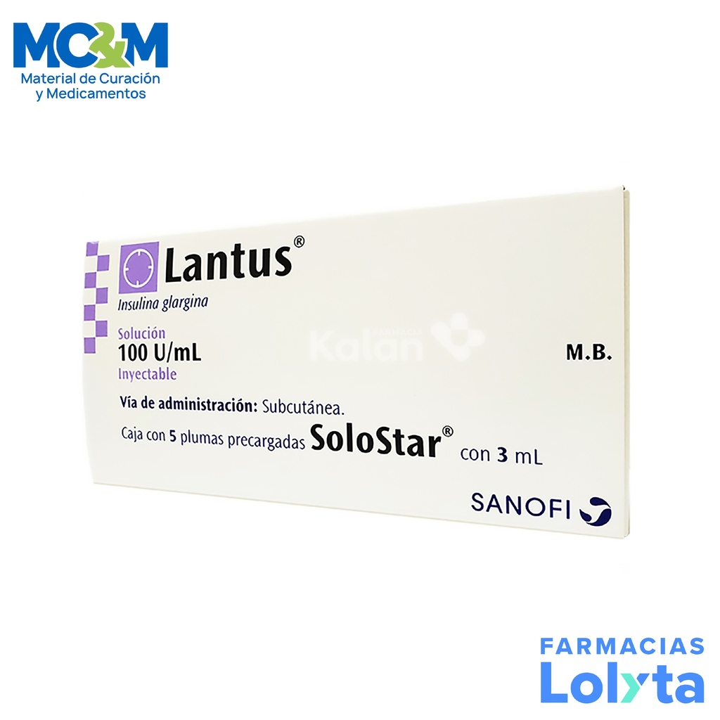 INSULINA LANTUS GLARGINA SOLOSTAR 100 UI/ML SOL INY 3 ML C/5 JERINGA LAB SANOFI (RF)