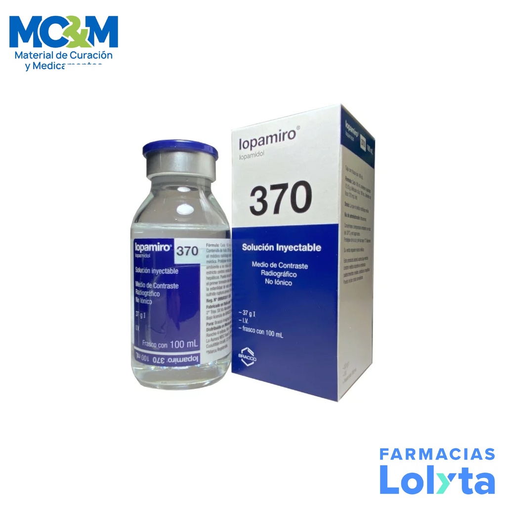 IOPAMIRO SOL INY 370 MG IODO/ML FCO C/100 ML MEDIO DE CONTRASTE RADIOGRAFICO NO IONICO (IOPAMIDOL) LAB BRACCO