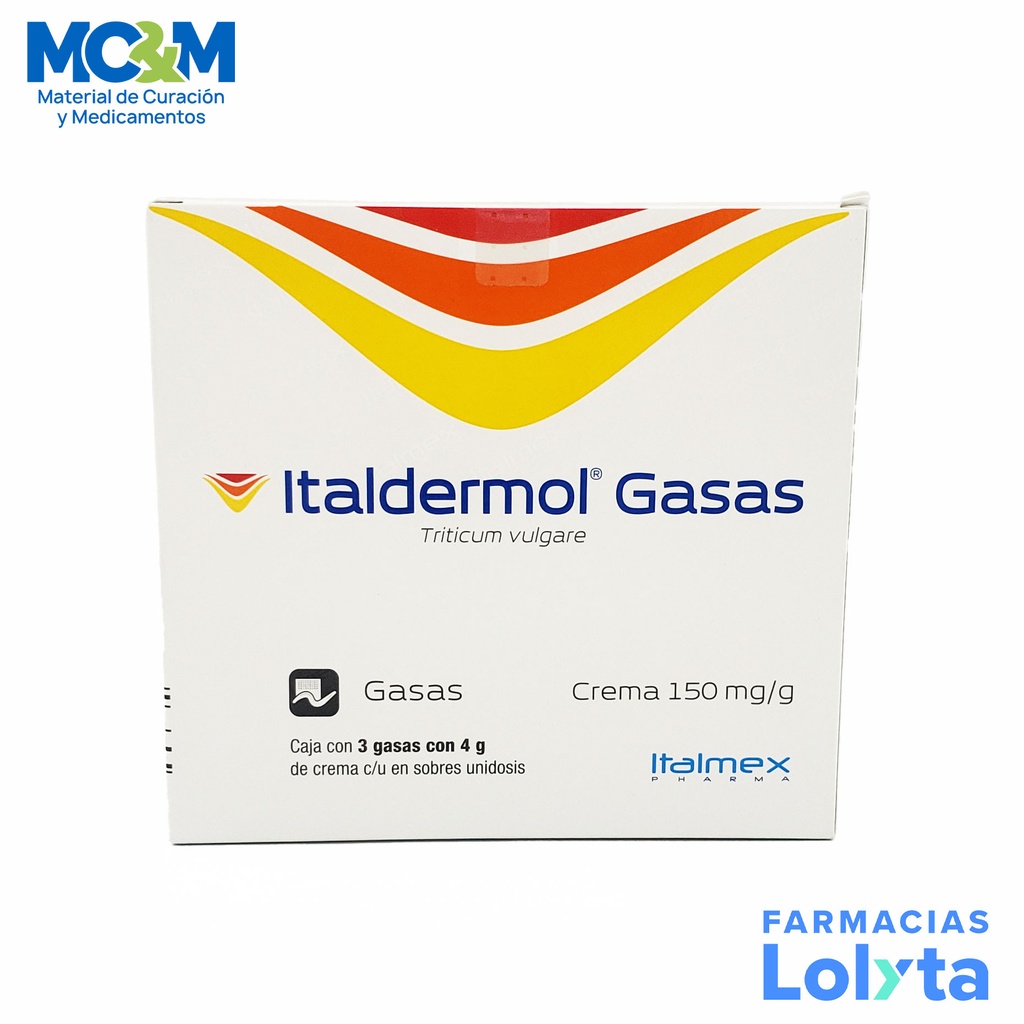 ITALDERMOL 150/10 MG/G C/3 GASAS 4 G TRITICUM VULGARE FENOXIETANOL LAB ITALMEX PHARMA