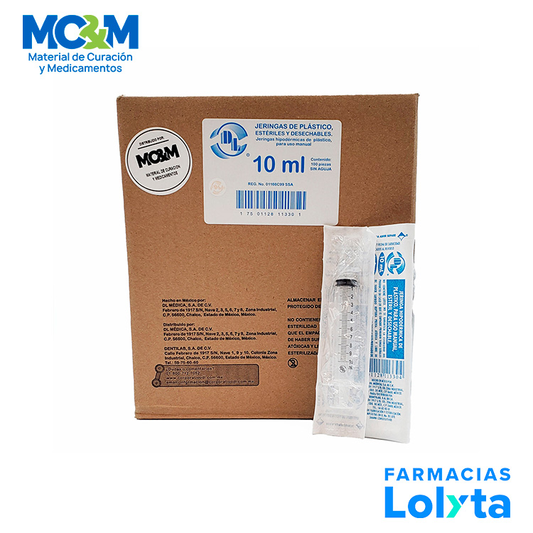 JERINGA 10 ML SIN AGUJA C/100 DENTILAB