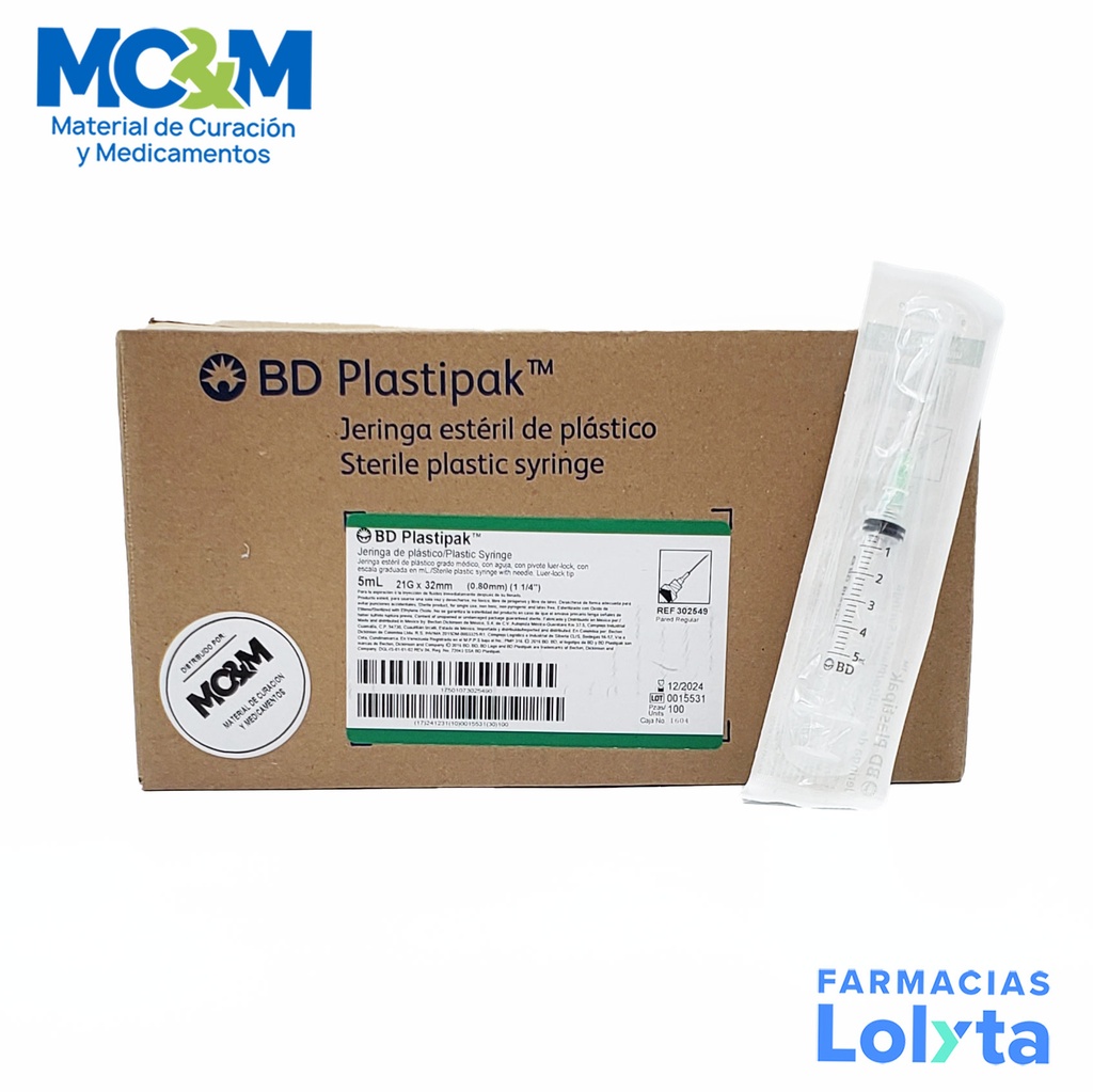JERINGA 5 ML C/A 21 X 40 C/100 PZAS PLASTIPAK REF 990408 BD