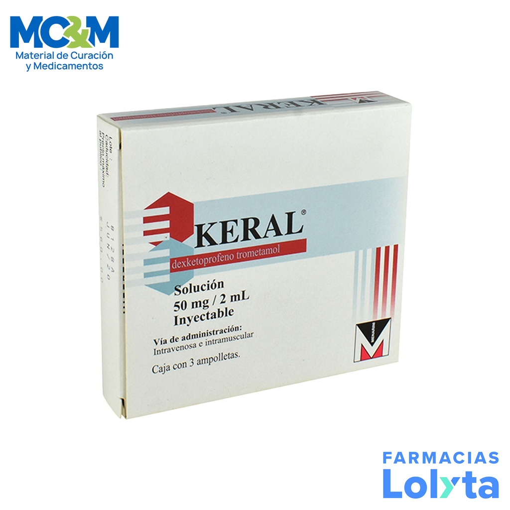 KERAL SOL INY 50 MG/ 2 ML C/3 AMP DEXKETOPROFENO TROMETAMOL LAB MENARINI