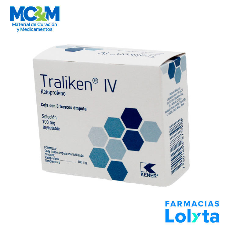 KETOPROFENO SOL INY 100 MG C/3 AMP TRALIKEN IV LAB KENER