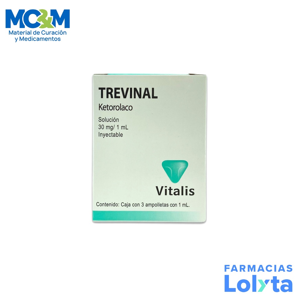 KETOROLACO SOL INY 30 MG/ML C/3 AMP TREVINAL LAB VITALIS (VIDRIO)