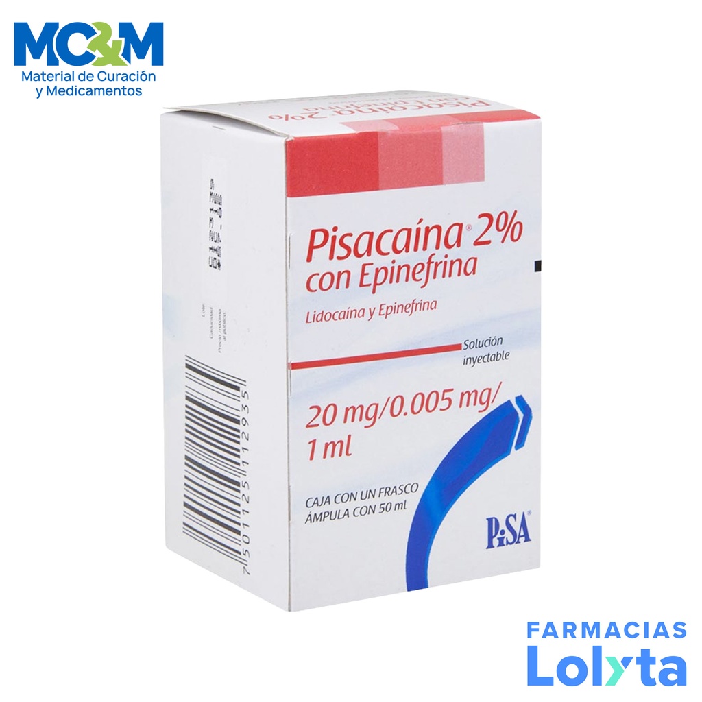 LIDOCAINA EPINEFRINA SOL INY 20/0.005MG/ML C/50 ML PISACAINA 2% EPINEFRINA LAB PISA