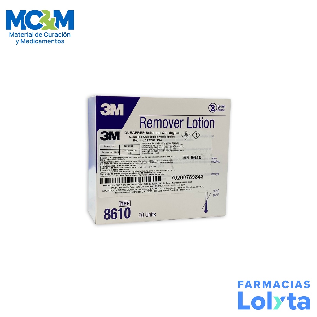 LOCION REMOVEDORA DURAPREP 14 ML C/20 SOBRES REF 8610 3M