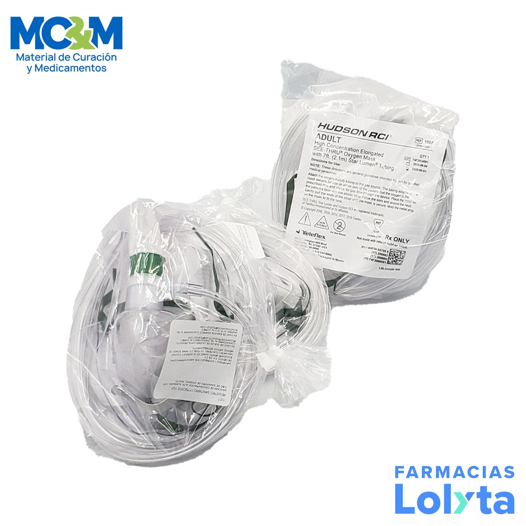 MASCARILLA DE OXIGENO C/RESERVORIO ADULTO REF HUD1007 HUDSON