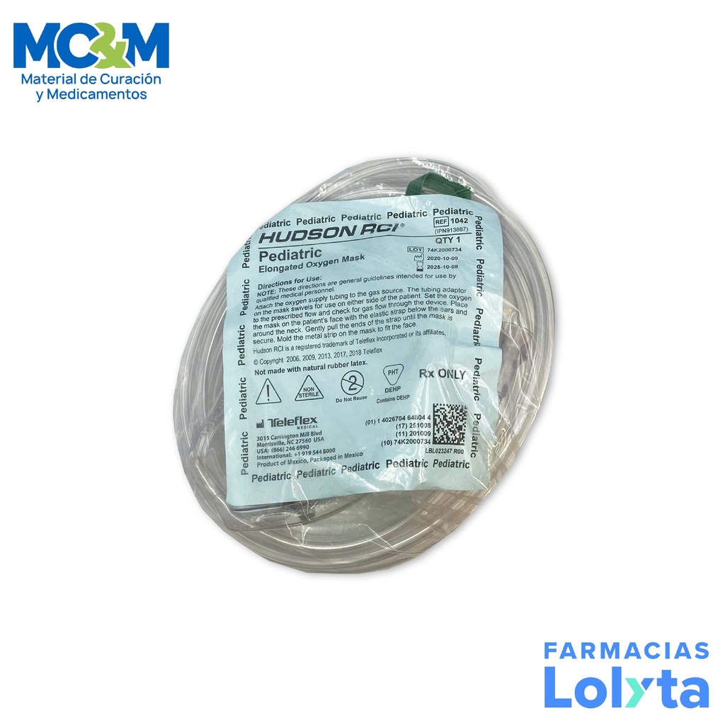 MASCARILLA DE OXIGENO PEDIATRICA DE MEDIANA CONCENTRACION REF 1042 HUDSON
