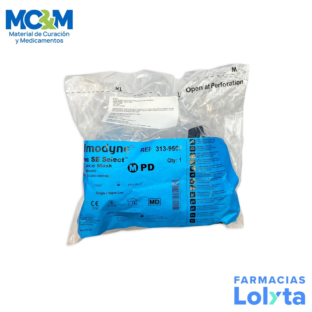 MASCARILLA FACIAL COMPLETA NO VENTILADA PARA CPAP/BIPAP ADULTO MEDIANA PULMODYNE REF 313-9507