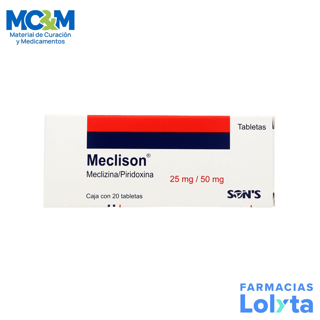 MECLIZINA PIRIDOXINA 25/50 MG C/20 TAB MECLISON LAB SONS