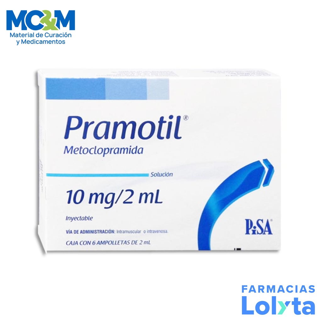 METOCLOPRAMIDA SOL INY 10 MG/2 ML C/6 AMP PRAMOTIL LAB PISA (CRISTAL)