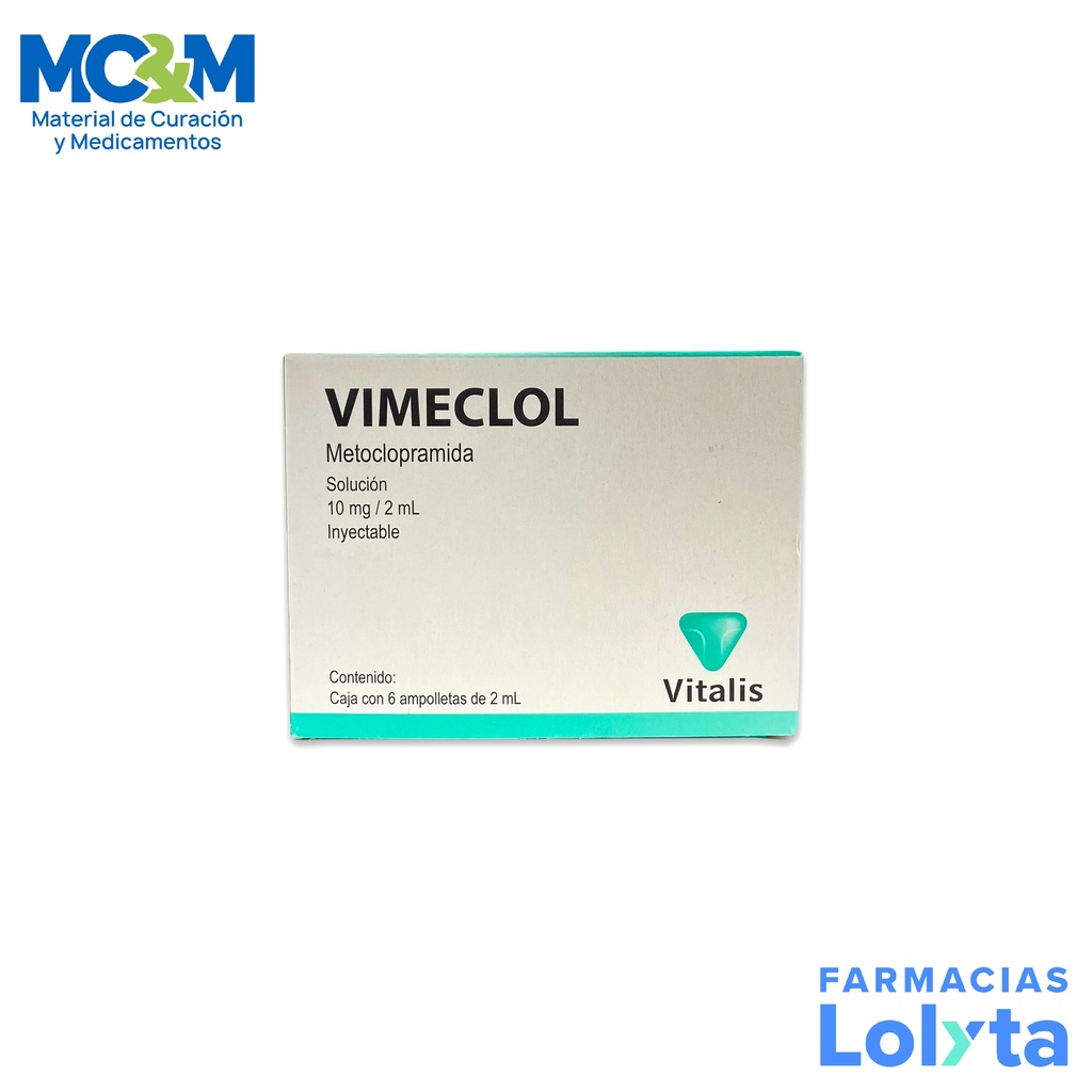 METOCLOPRAMIDA SOL INY 10 MG/2 ML C/6 AMP VIMECLOL LAB VITALIS (CRISTAL)