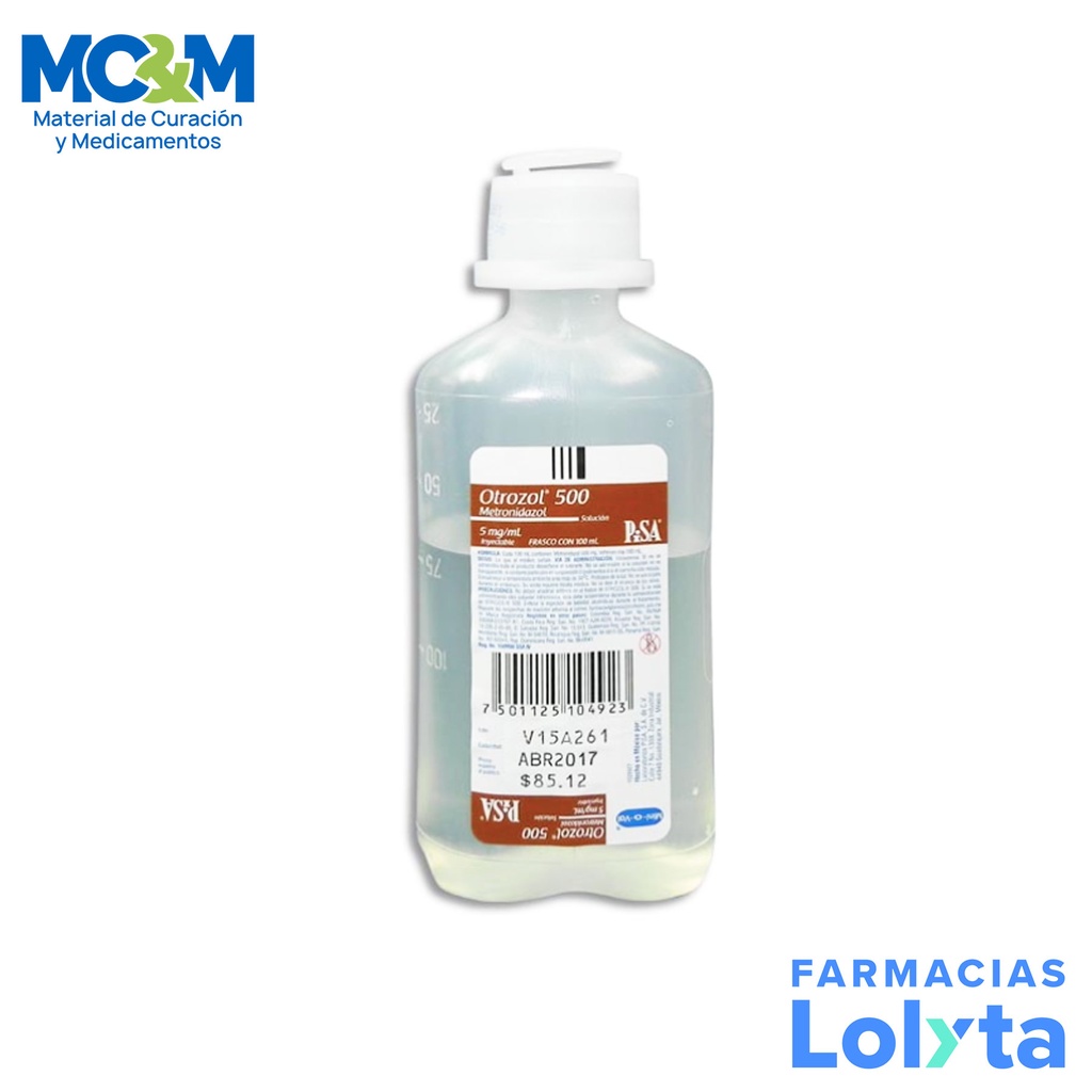 METRONIDAZOL SOL INY 500MG/100ML OTROZOL LAB PISA