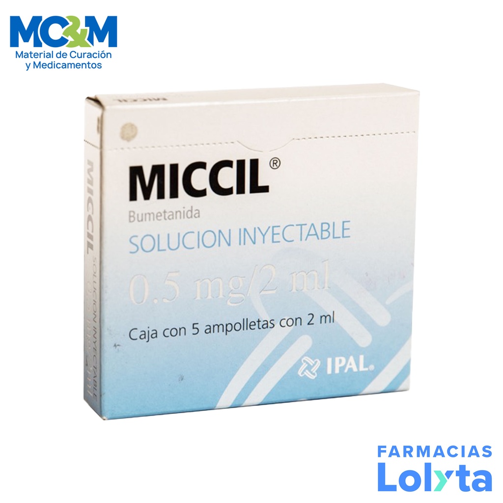 MICCIL SOL INY 0.5 MG/2 ML C/5 AMP BUMETANIDA LAB IPAL