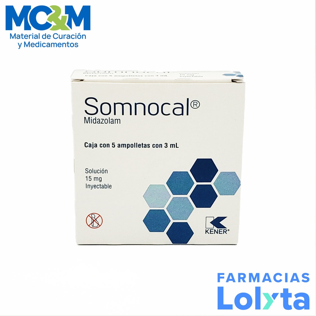 MIDAZOLAM SOL INY 15 MG/3 ML C/5 AMP SOMNOCAL LAB KENER GRUPO II
