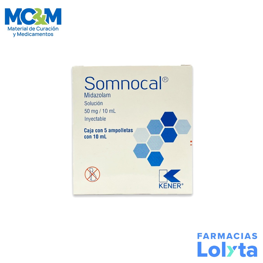 MIDAZOLAM SOL INY 50 MG/10 ML C/5 AMP SOMNOCAL LAB KENER GRUPO II