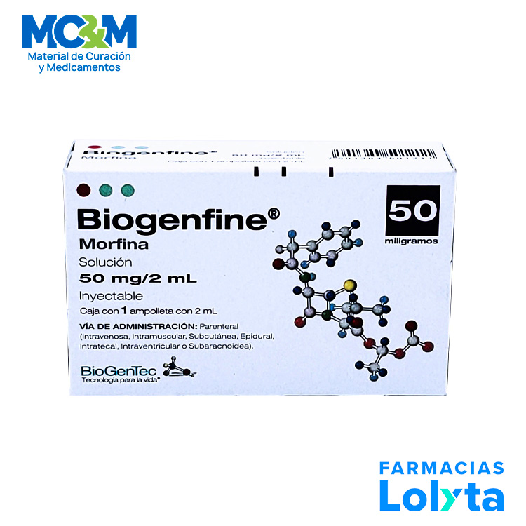 MORFINA SOL INY 50 MG/2 ML C/1 AMP BIOGENFINE LAB PSICOFARMA GRUPO I