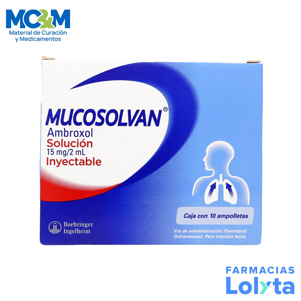 MUCOSOLVAN SOL INY 15 MG/2 ML C/10 AMP AMBROXOL LAB SANFER
