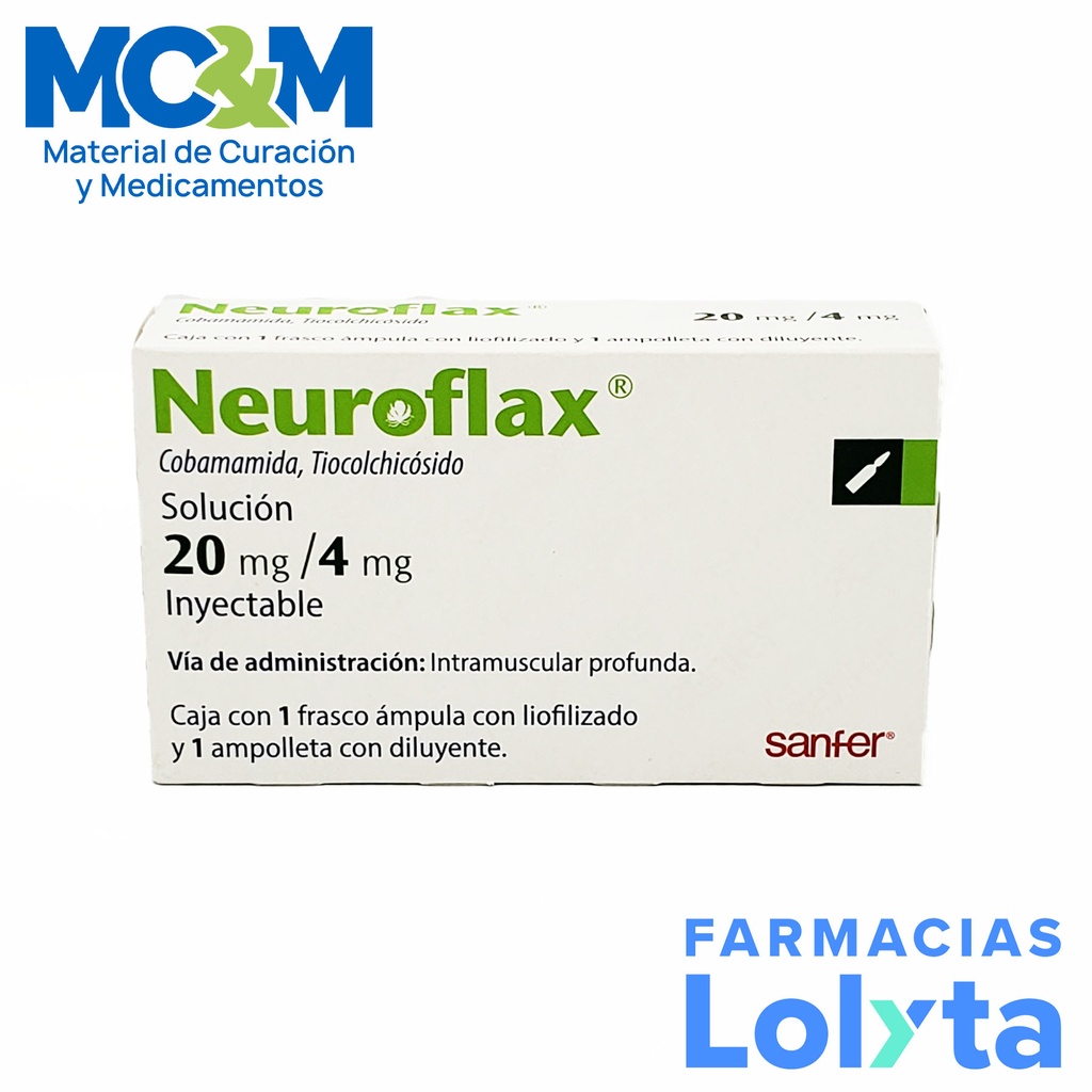 NEUROFLAX SOL INY 20/4 MG/4 ML C/1 AMP COBAMAMIDA TIOCOLCHICOSIDO LAB SANFER