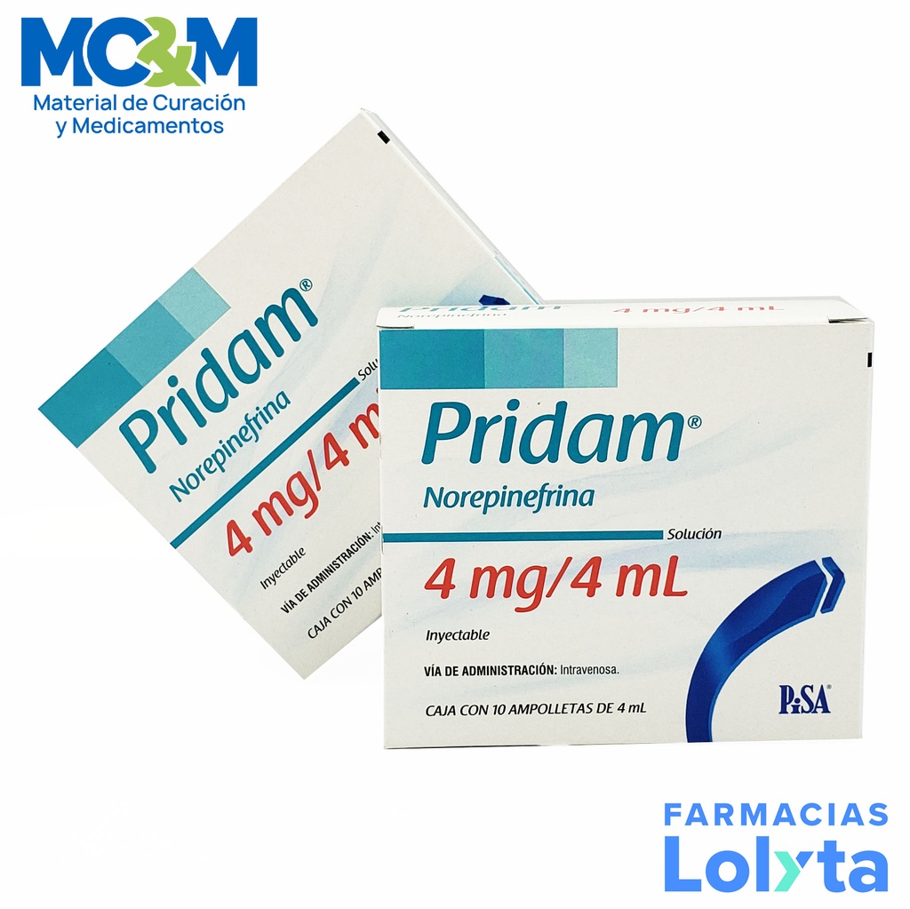 NOREPINEFRINA SOL INY 4 MG/4 ML C/10 AMP PRIDAM LAB PISA