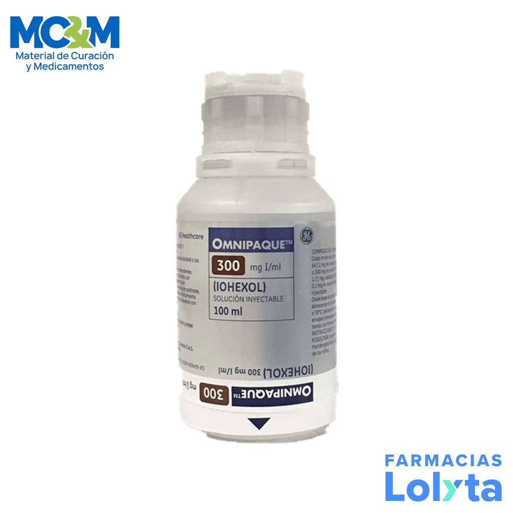OMNIPAQUE SOL INY 300 MG IODO/ML FCO C/100 ML MEDIO DE CONTRASTE RADIOLOGICO NO IONICO (IOHEXOL) LAB GE HEALTHCARE