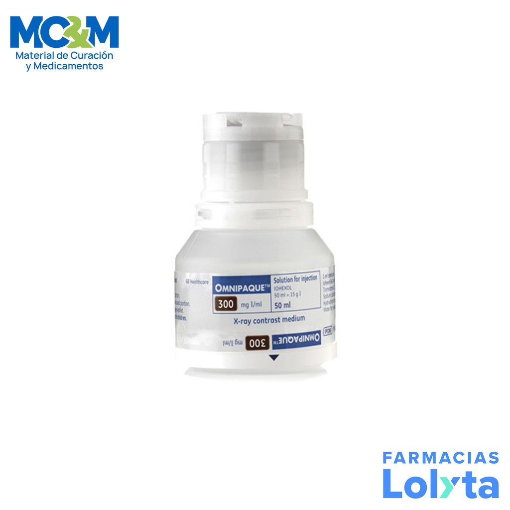 OMNIPAQUE SOL INY 300 MG IODO/ML FCO C/50 ML MEDIO DE CONTRASTE RADIOLOGICO NO IONICO (IOHEXOL) LAB GE HEALTHCARE