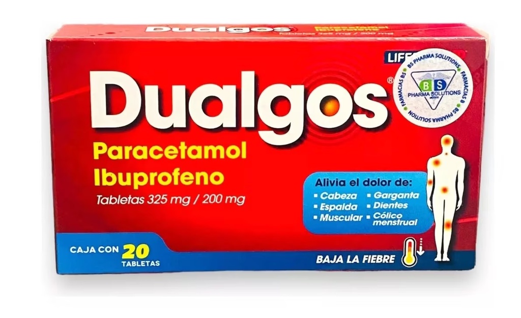 PARACETAMOL IBUPROFENO 325/200 MG C/20 TAB DUALGOS LAB LIFERPAL MD